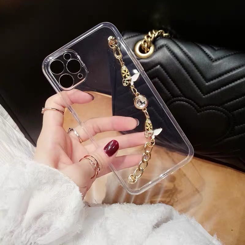 Leuke 3D Vlinder Strass Armband Chain Telefoon Case Voor Iphone 12 11PRO X Xr Xs Max 6S 7 8 plus Soft Clear Luxe Cover Funda