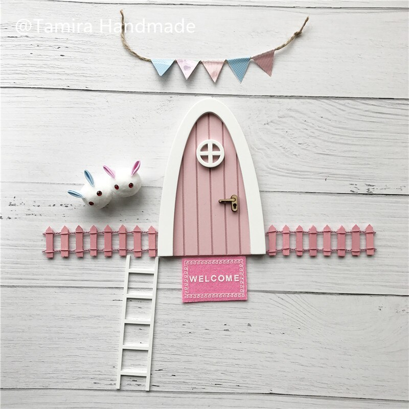 Hand Made pink Arch Fairy door great for girls miniature magic fairies tooth fairy door Set Dust Welcome Mat Feet Printer: Rabbit set