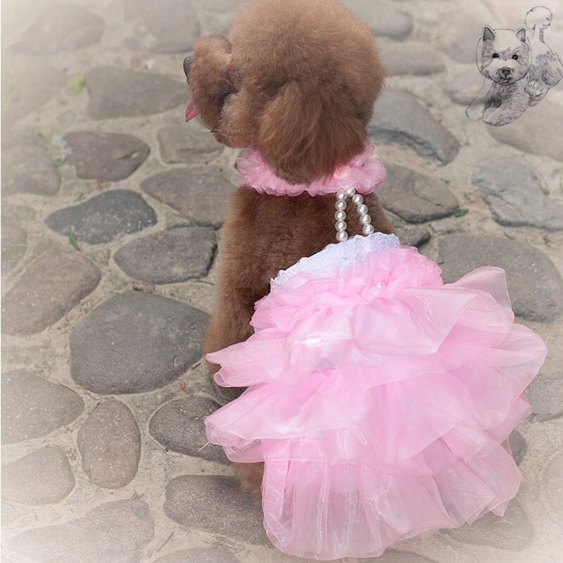 Robe de mariage pour animaux | Robe avec jupe pour animaux, vêtements d'été, motif chien, style pomerien, Schnauzer, caniche, Bichon