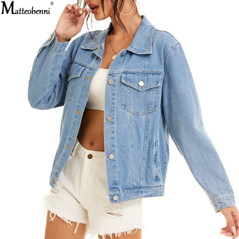 Chaqueta vaquera Mujer otoño Casual Jeans chaquetas señora Vintage suelto lavado desgastado manga larga invierno Jeans abrigos: S