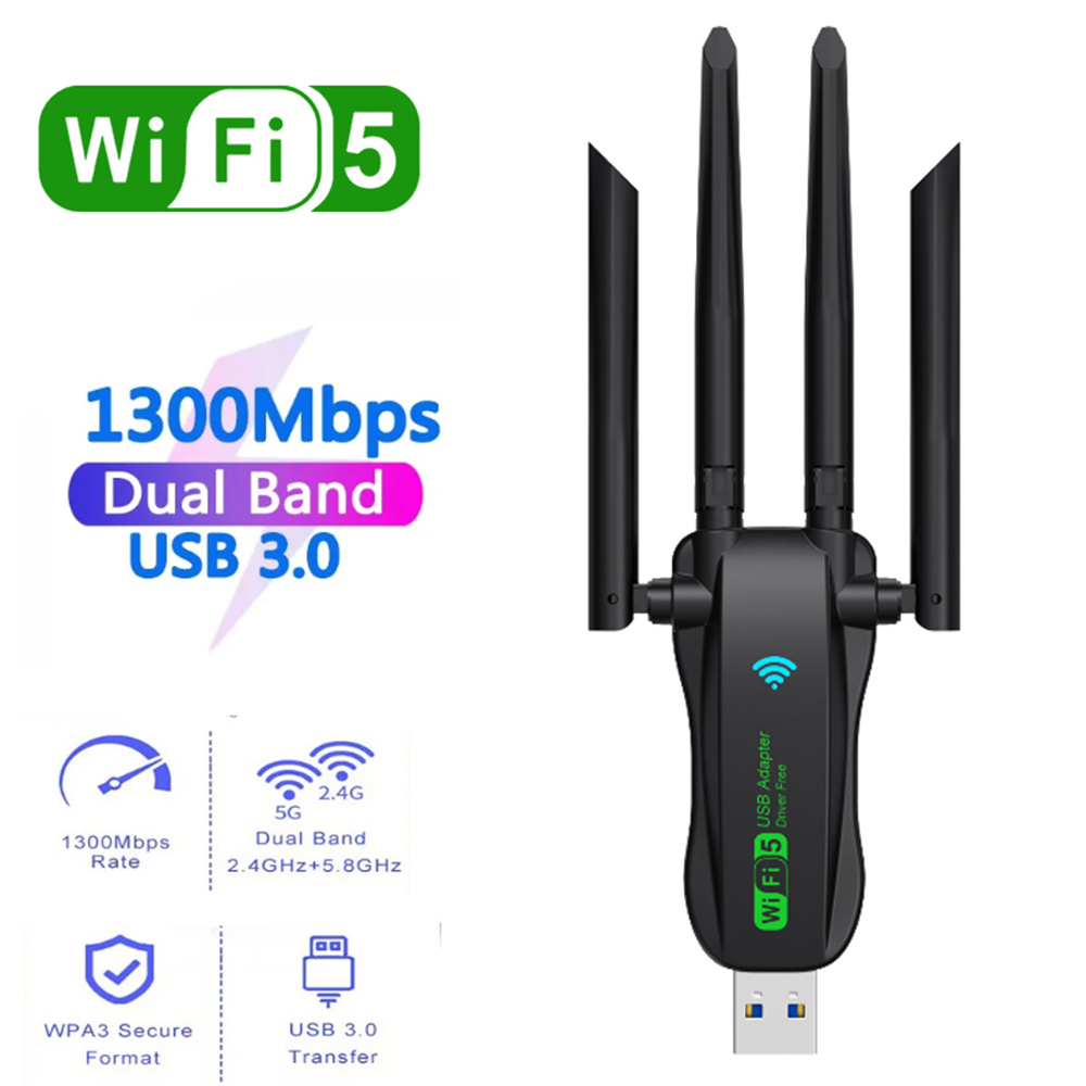 Dual Band USB wifi 1200Mbps Adapter 2.4GHz 5GHz WiFi with 4 Antenna PC Mini Computer Network Card Receiver