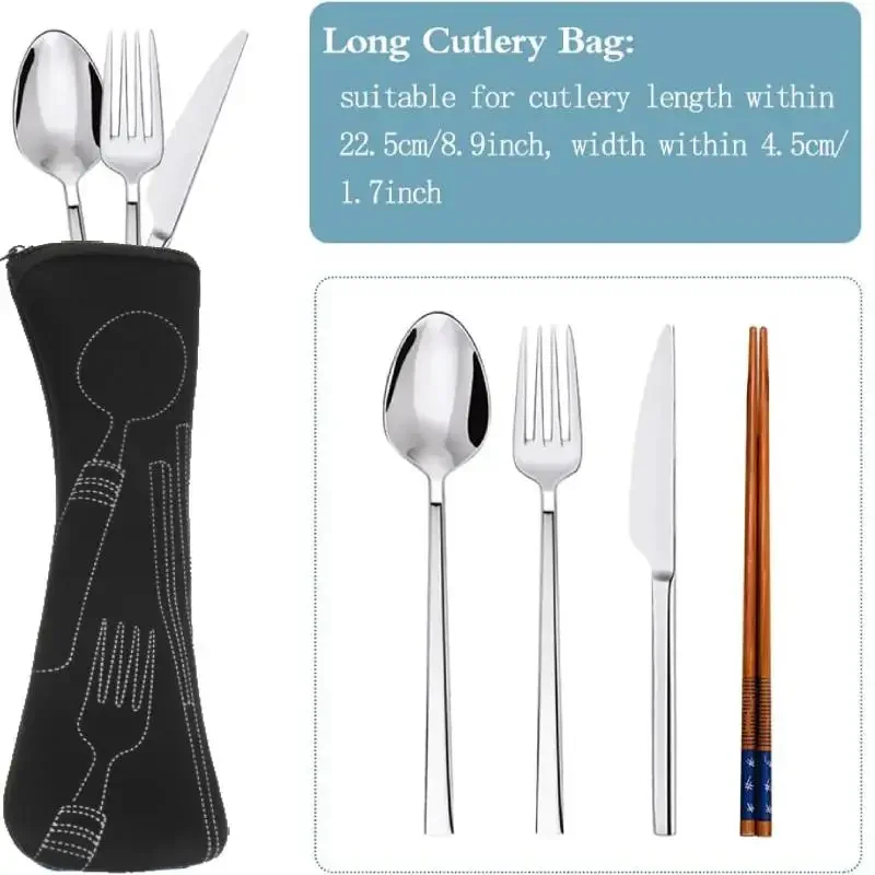 Portable Cutlery Bag with Zipper Cutlery Box Storage Bag Camping Cutlery Storage Bag for Kids Tableware Travelling Picnic School