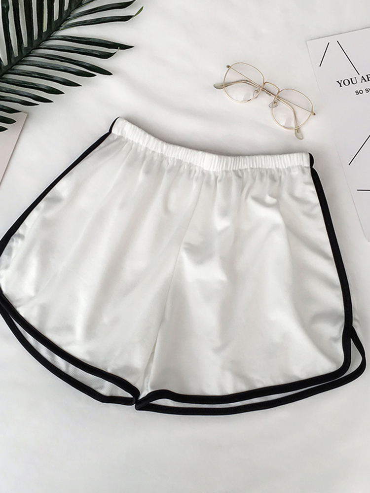 Pantalones cortos deportivos a rayas para mujer, pantalones cortos sueltos simples, pantalones cortos adelgazantes informales para mujer, cintura alta, monocromáticos, de verano: L / Blanco