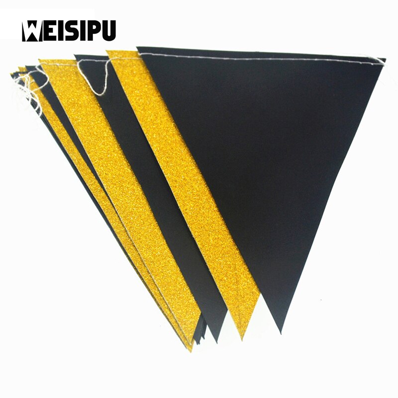 3m 15 Flags Black White Gold Flag Banner Glitter Paper Pennant Bunting Garland Wedding Birthday Party Decoration: Black Gold