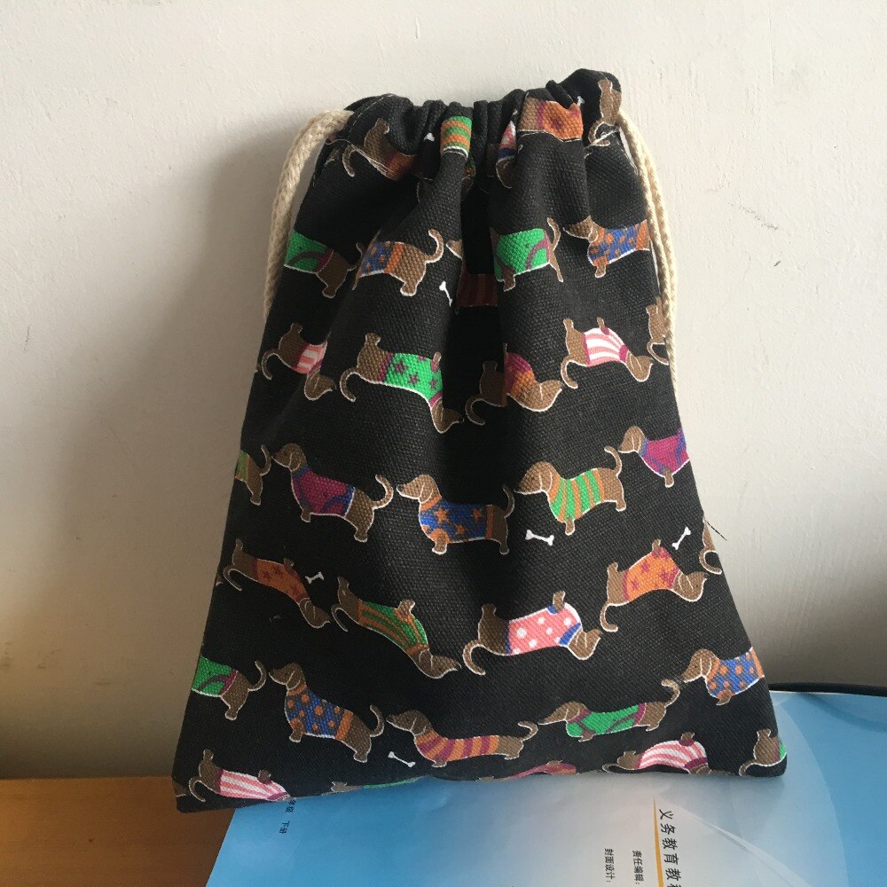 Canvas trekkoord tas feesttas print kleur honden thuis organizer tas zwarte basis