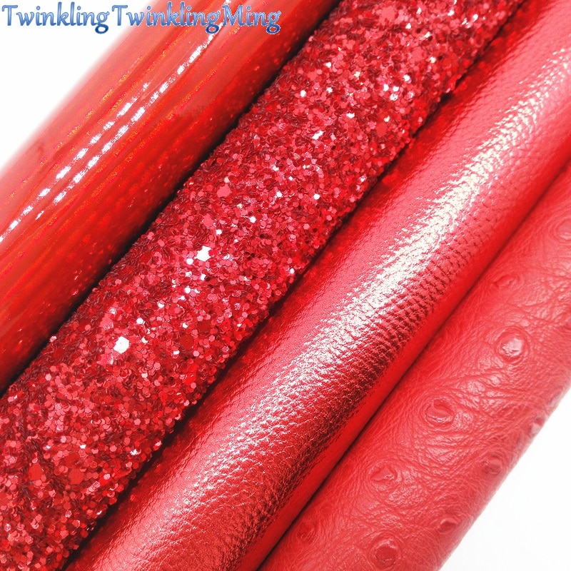 RODE Glitter Stof, Iriserende Faux Leer Stof, synthetisch Leer Blad Voor DIY Bows A4 Size 8 "x 11" Twinkling Ming XM102