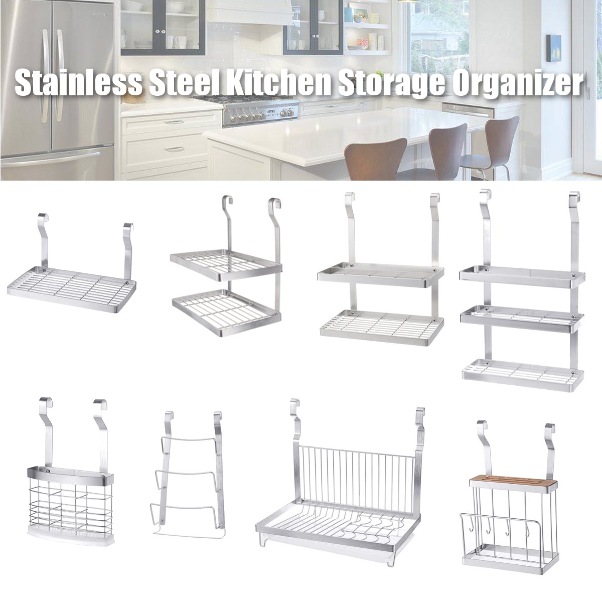 8 Soorten Rvs Keuken Organizer Multifunctionele Schotel Droogrek Muur Opknoping Opslag Houder Servies Plank Afdruiprek