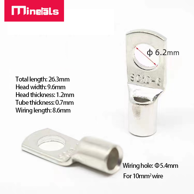 SC10-6 Connector Terminal Voor 10mm2 Wire Tin Koper Geschikt Voor 8AWG Draad M6 Schroef Gat 6.2Mm Bedrading Gat diameter 5.4Mm: Black