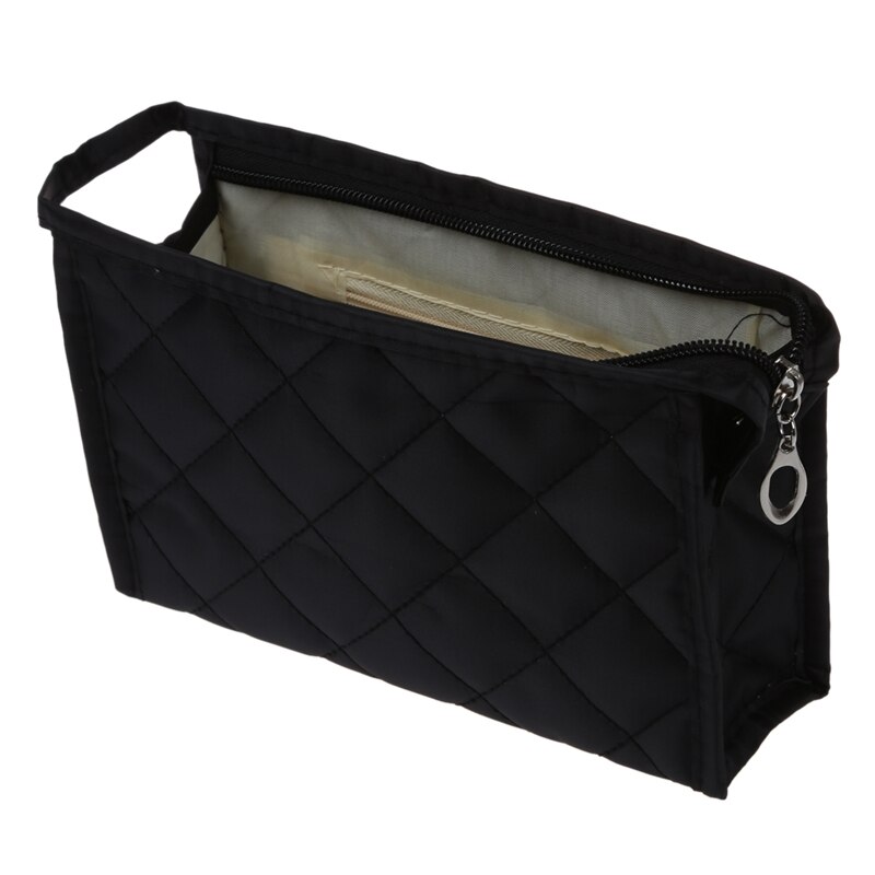 SODIAL(R) Black Grid Pattern Cosmetic Make Up Small Zippered Bag: Default Title