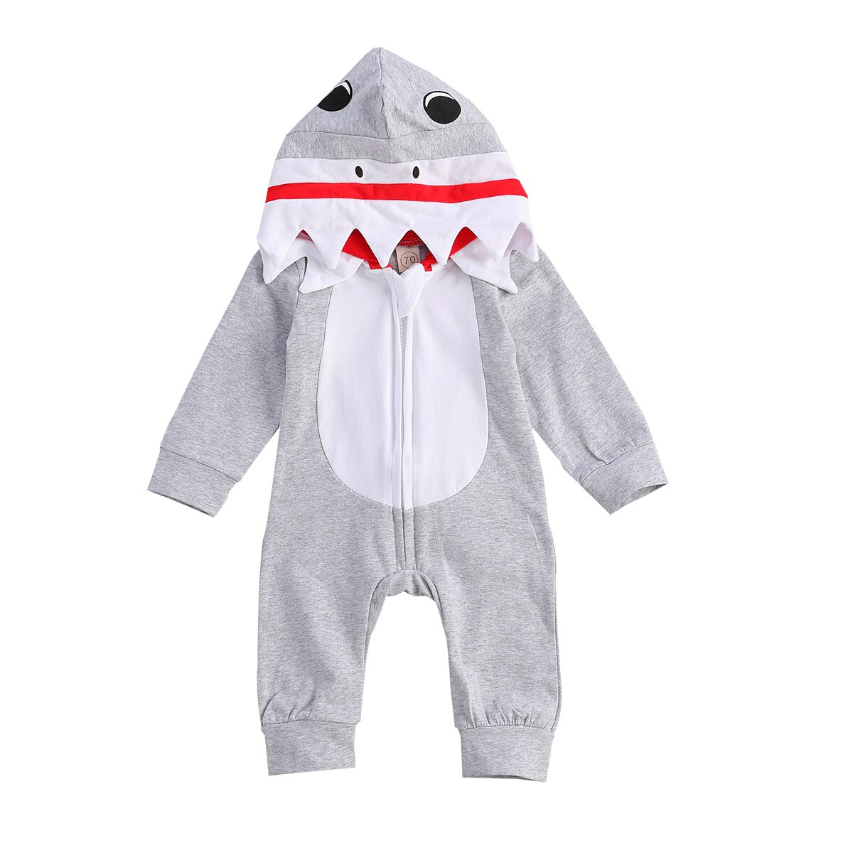 Focusnorm 0-24M Mooie Peuter Baby Meisjes Jongens Rompertjes 4 Kleuren Cartoon Print Lange Mouwen Hooded Jumpsuits: Grijs / 18m