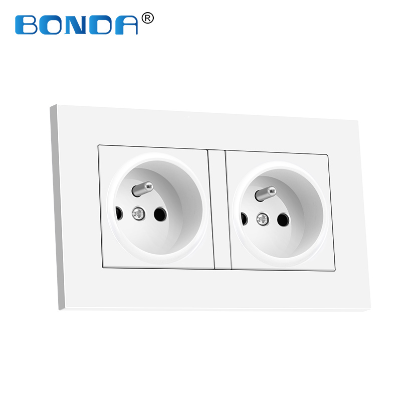 Wall socket outlet standard European tempered glass / plastic panel socket French round 2 hole socket with cylinder AC220-250