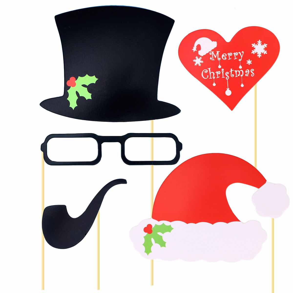 28 Pcs Christmas Party Photo Booth Props Posing Props Christmas Trees Hats Glasses Mustache Kit for Party Decoration