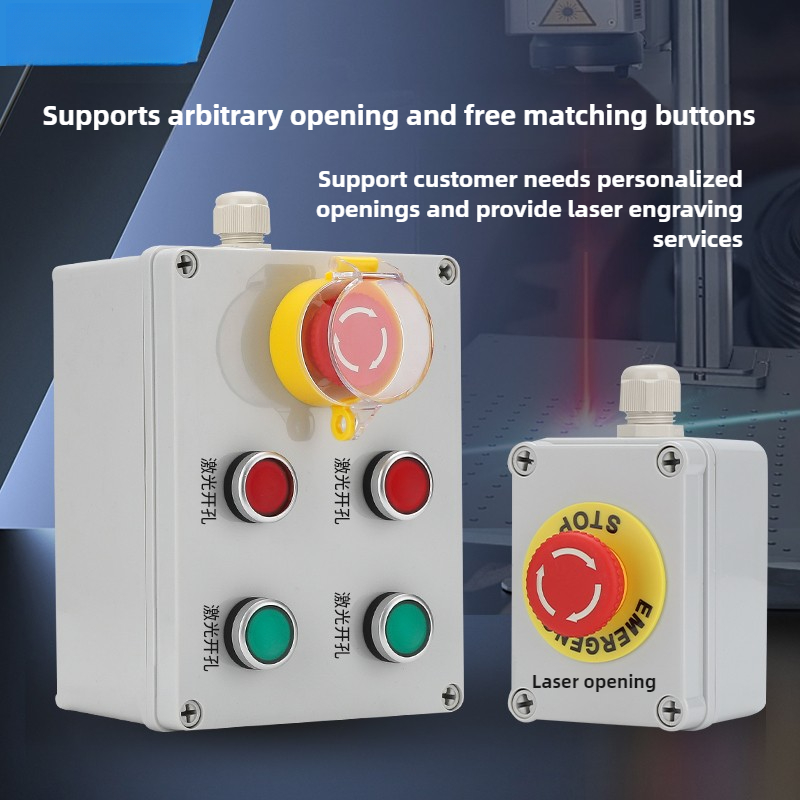Push button switch, control box, mains switch, electrical control box, emergency start/stop indicator button, protective housing