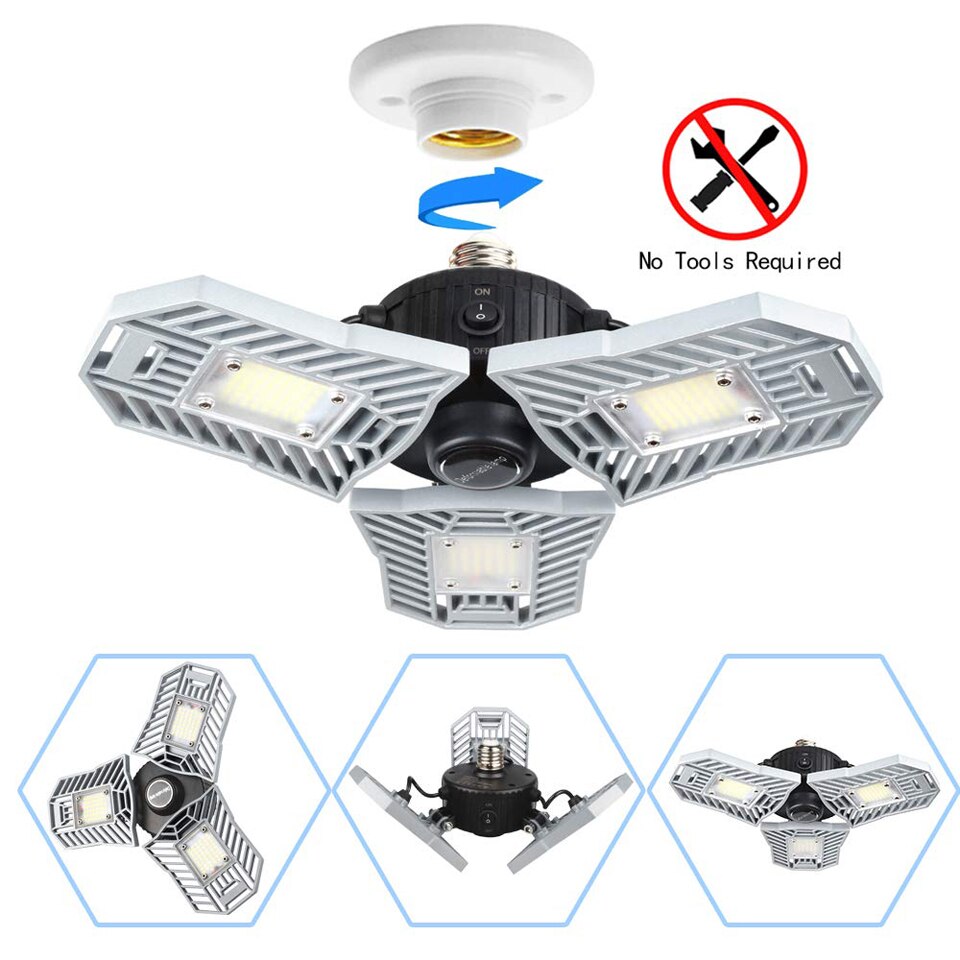 Luces para Garage LED 60W, luz de techo ajustable para garaje, bombillas de bombilla LED tipo mazorca deformables de alta intensidad, 6000LM para estacionamiento en sótano