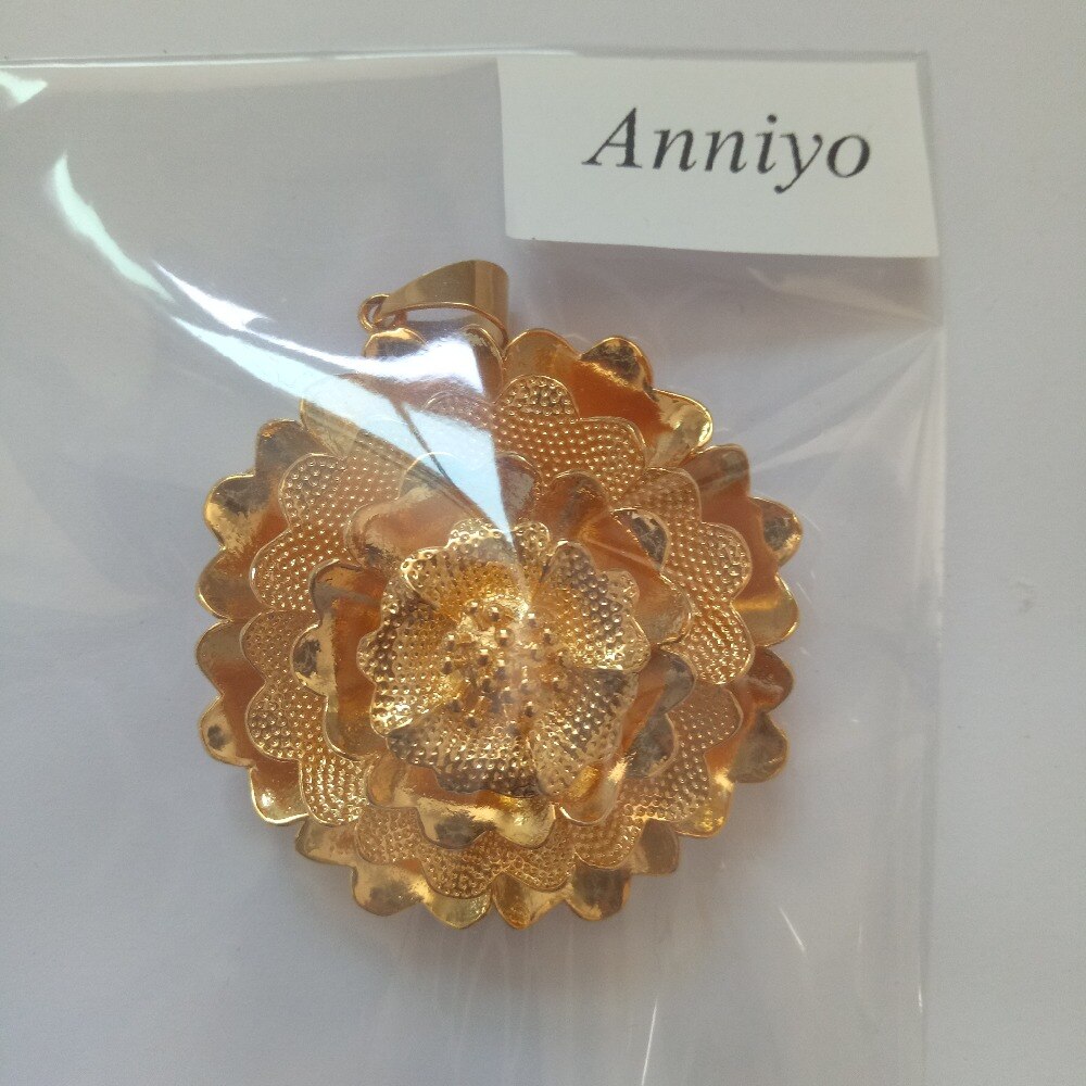 Anniyo, colgante grande de flor y collares para mujer, Color dorado y cobre, Bonitos de Joyería Árabe de África #005007