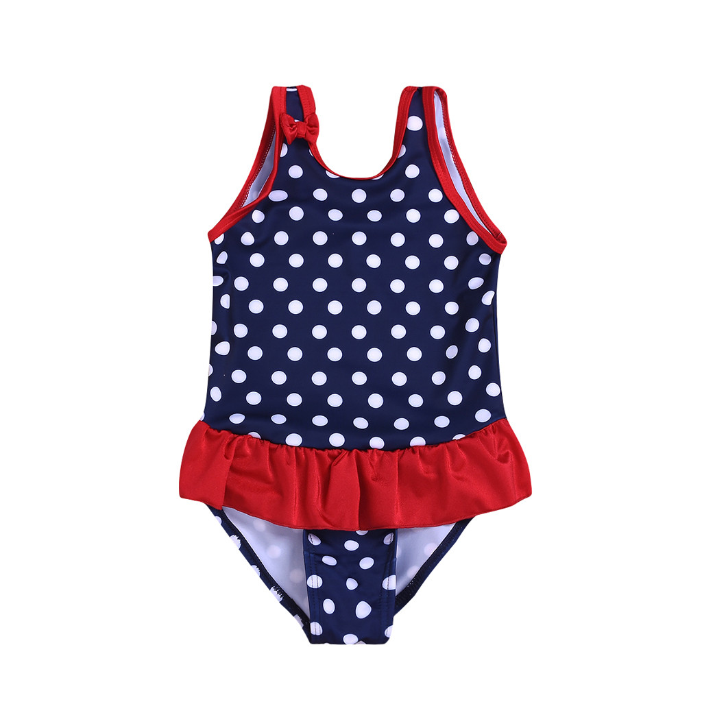 Blue red dot printed One-piece Swimsuit For Toddler Girls And Girls Kids Swimsuit Children Bathing Suits 2-12 Year#0508g30: 90