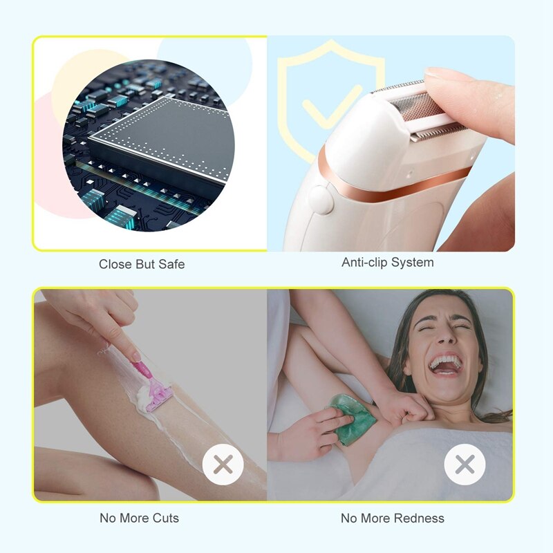 Elektrisch scheerapparaat voor dames, nat en droog, oplaadbaar, pijnloos elektrisch scheerapparaat voor dames, lichaamshaarverwijderaar, oksels en bikinilijn
