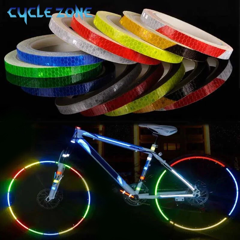 Pegatinas reflectantes para bicicleta, cinta fluorescente de 1cm x 8m, tiras de advertencia de seguridad, cintas de ciclismo para casco de bicicleta, motocicleta y Scooter
