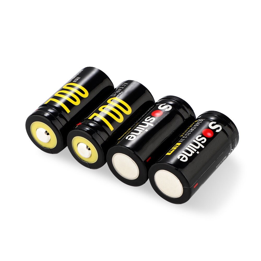 Soshine 700 mah 3.7v li-ion rcr 123 geschützte 16340 wiederaufladbare akkus mit batteriefach