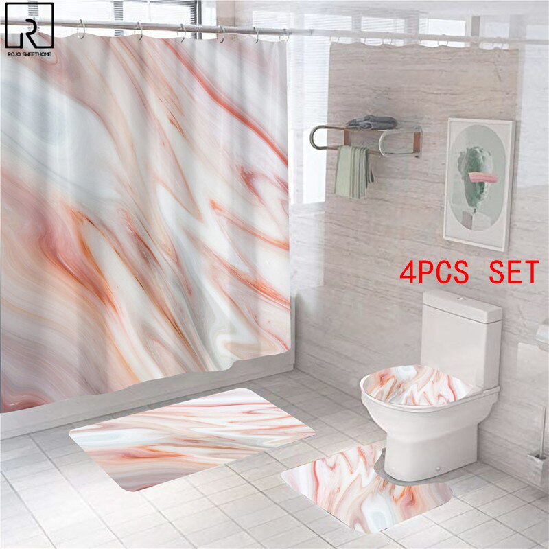 Rideaux de douche en marbre rose, décor brillant pour salle de bain, tissu en Polyester, couverture de toilette, tapis, accessoires de WC: 4PCS SET-C