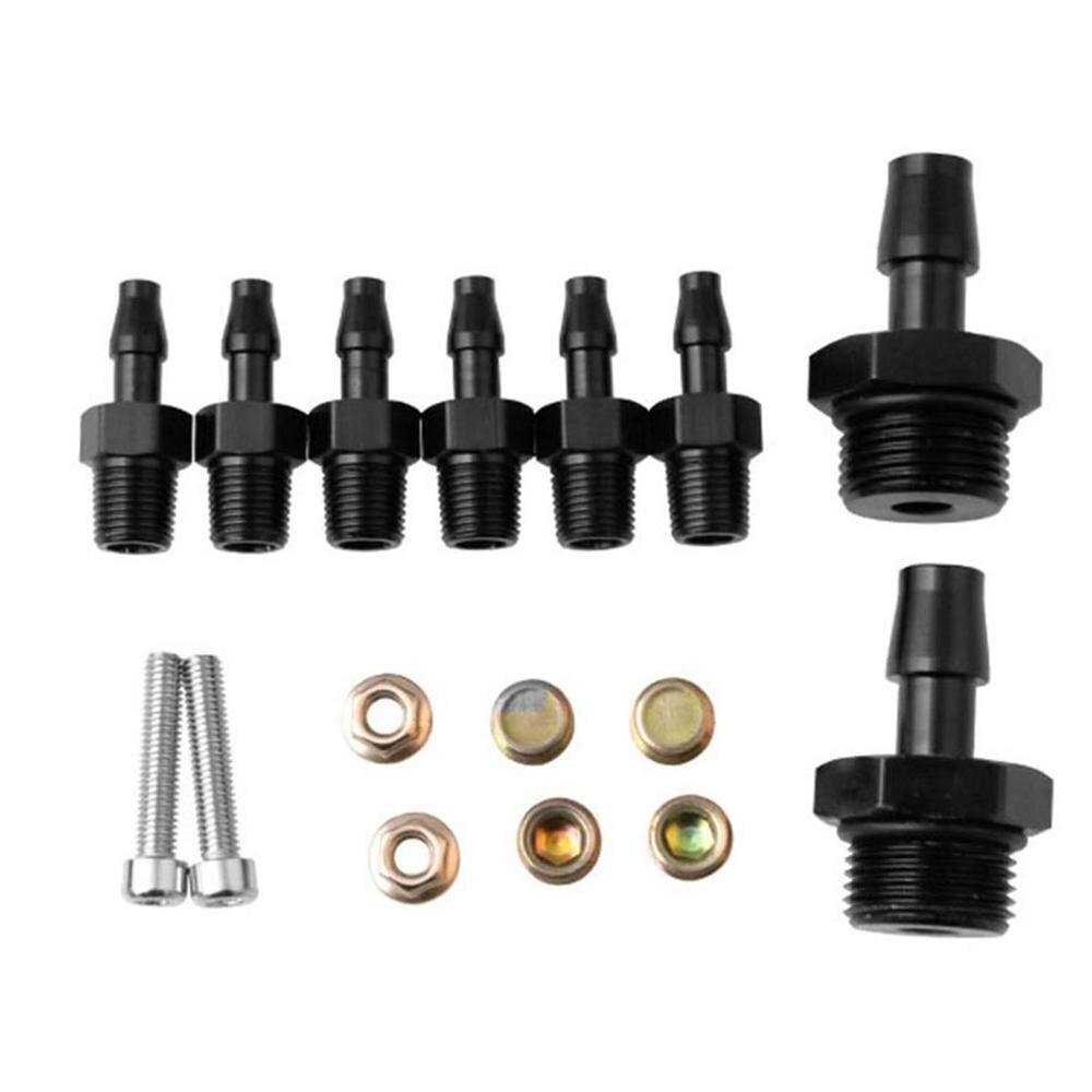 Turbocharged Intake Manifold 6 Port 1/8 Npt Adapter Aluminum Alloy Vacuum Manifold Kit Black Universal Modification