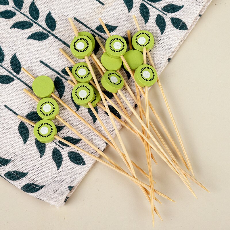100pcs Colorful Strawberry Fruit Stick Colorful Bamboo Stick Fruit Stick Kid Cocktail Garnish Salad Sandwich Toothpick: Kiwi