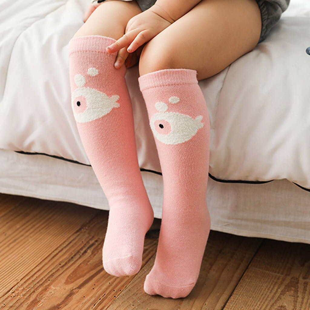 Knee High Socks Girls Cartoon Animals Stripe Antislip Socks Toddler Kids Boys Breathable Tube Booties Socks M6: Rosa