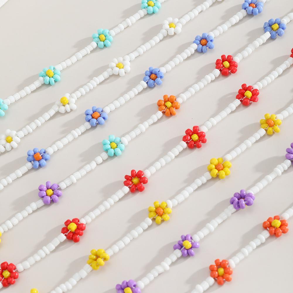 AOMU Bohemian Charm Summer Sweet Girl Colorful Flower Small Daisy Beaded Bracelet for Women Female Party Jewerly