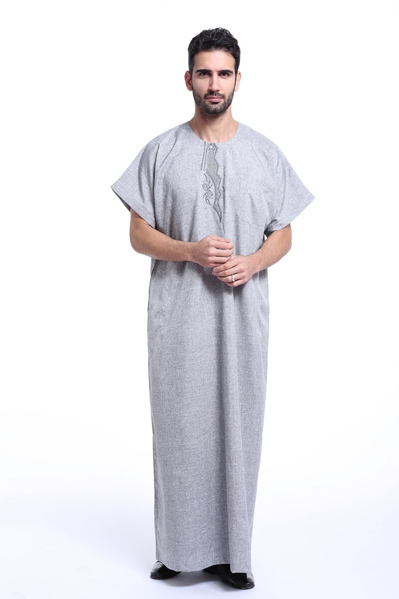 Islamitische kleding voor mannen, arabische borduurwerk abaya, grote maten dubai, heren kaftan met korte mouwen, jubba-kleding