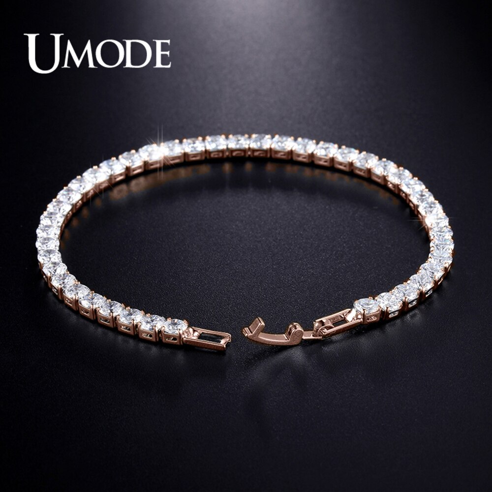 UMODE Rose Gold Color Clear CZ Crystal Tennis Bracelet for Women Gold Box Chain Jewelry Party Anniversary Accessory UB0097M