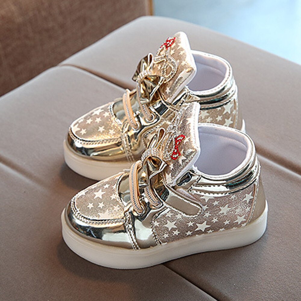 Lichtgevende Licht Kleurrijke Peuter Baby Schoenen Mode Sneakers Voor Kinderen Meisje Jongens Ster Lichtgevende Kind Casual Schoenen Sneakers: Goud / 24