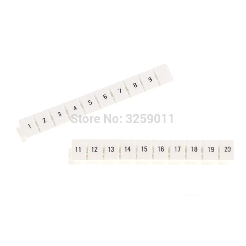 100 STKS ZB5 Nummers UK3N Din Rail Terminal Blokken Maker Strips Label plastic wit