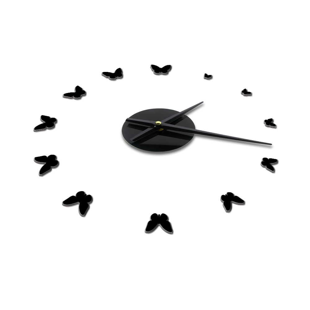 DIY Giant Wall Clock 3D Butterfly Mirror Large Numer Wall Clock Sticker Animal DIY Frameless Huge Modern Watch Decor