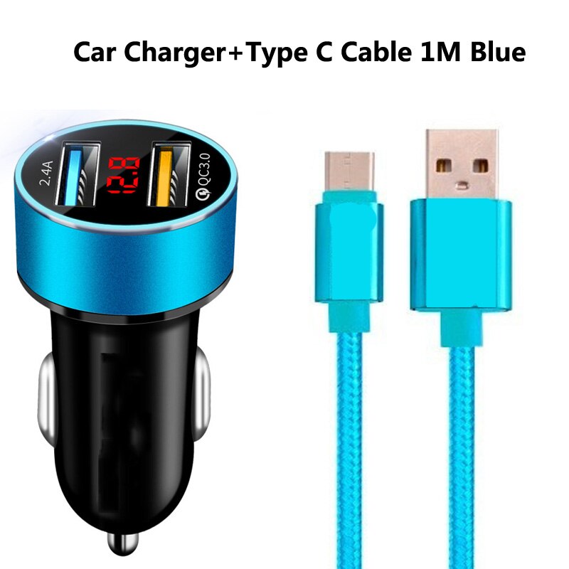 Typ C Auto Ladekabel Für Xiaomi POCO X3 NFC 10T Pro Ehre 10X lite Samsung S9 S10 S20 a50 A70 M21S M31S Schnelle USB Auto Ladegerät: Charger Cable Blue