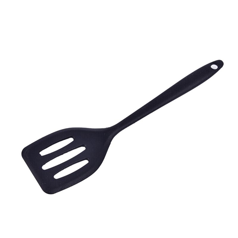 1Pcs Food Grade Kitchen Utensils Baking Tools Drain Shovel Leaking All-inclusive Handle Integrated Silicone Leak Shovel BBQ Tool: Black
