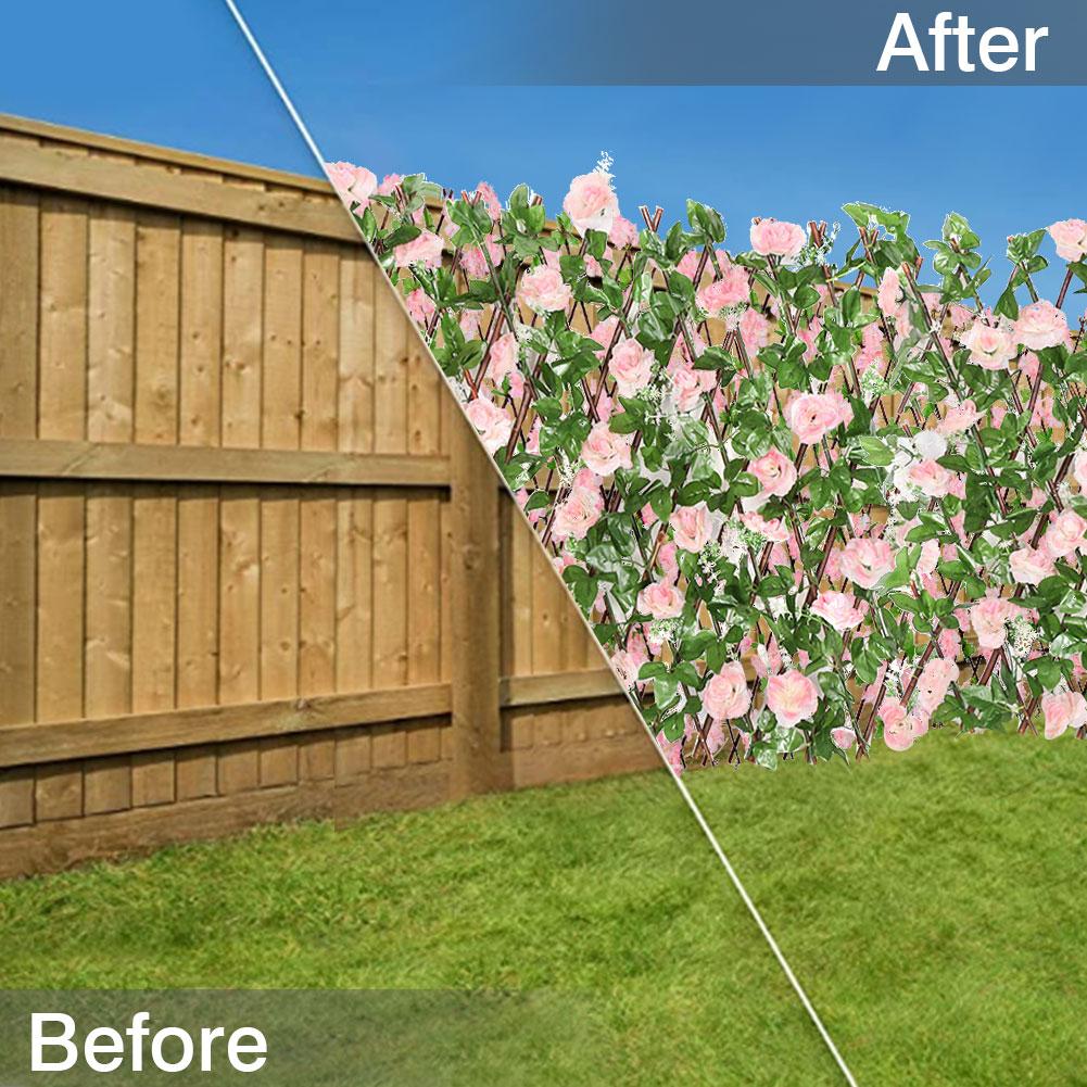 Artificial Fence Wooden Telescopic Fence Garden Decoration Flower Leaf Guardrail Privacy Net Grille Privacy Barrier Rose Fence