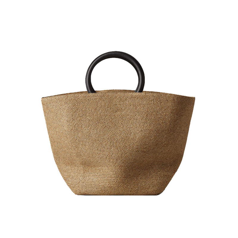sac à main en paille manche en bois grande capacité papier corde tissé sac de paille nouvelle été voyage sac de plage