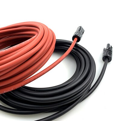 Solar Cable 10AWG 6mm² Solar panel Wire 20 Feet Red + 20 Feet Black with Male and Female Connector