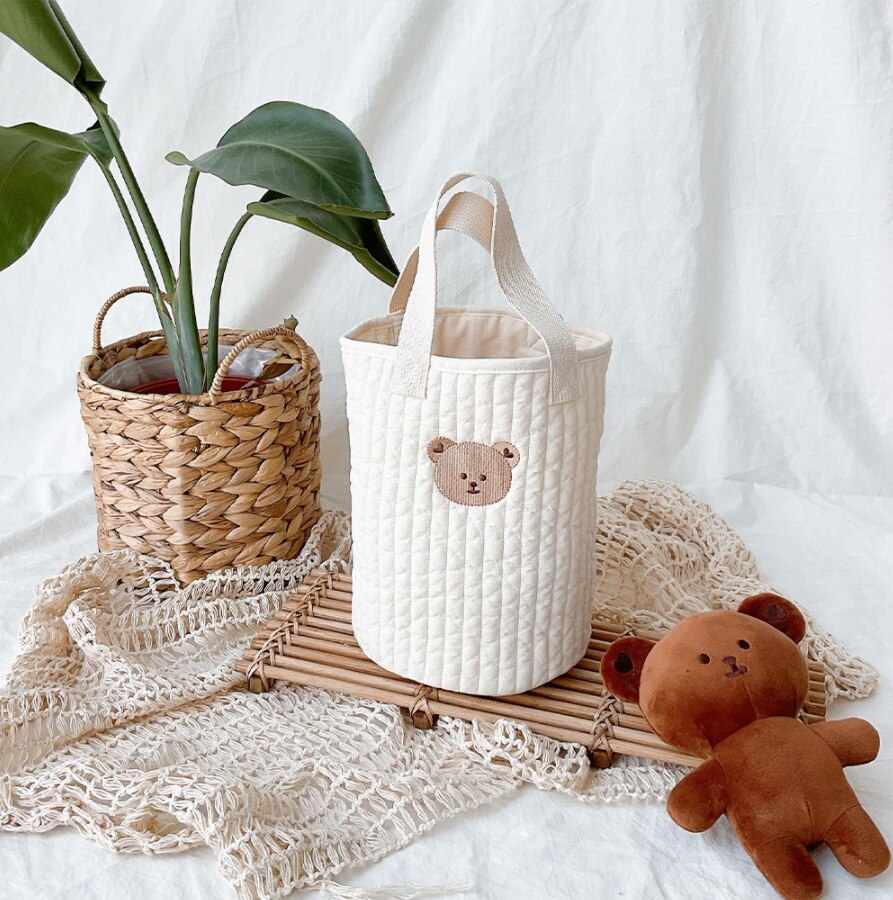 Quilted cotton Organizer bag Embroidery portable bucket bag lunch bag mommy bag Baby stroller storage diaper bags: big bear