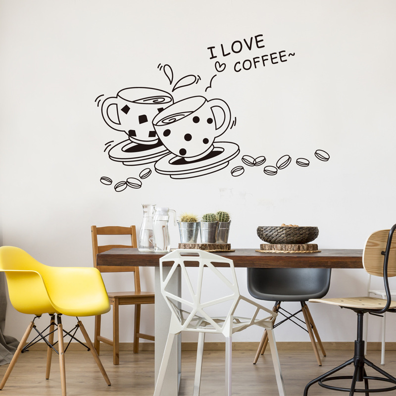 Kitchen Wall Decals Coffee cup Home Decor Cartoon Wall Stickers Decorations Poster DIY Mural art Decals