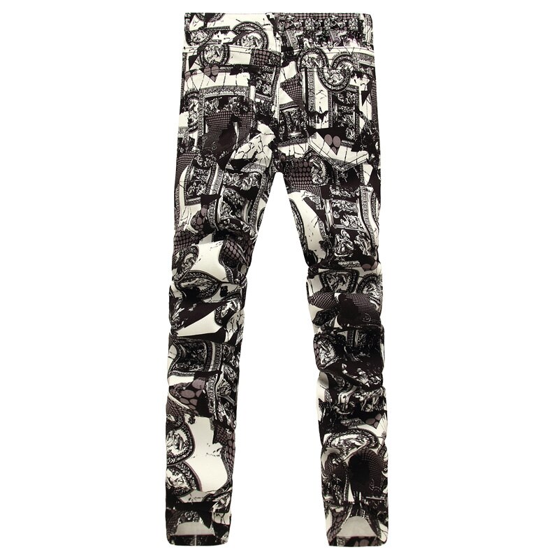 Sokotoo mænds fotoramme print jeans mandlige europæiske og amerikanske malede denim bukser