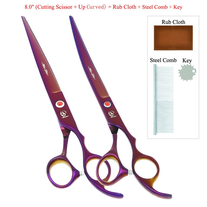 8" Pet Scissors for Dog Grooming Japan 440C Pet Cutting Shears Animal Trimming Thinning Tijeras Curved Shear B0045A: B0045A-10-80
