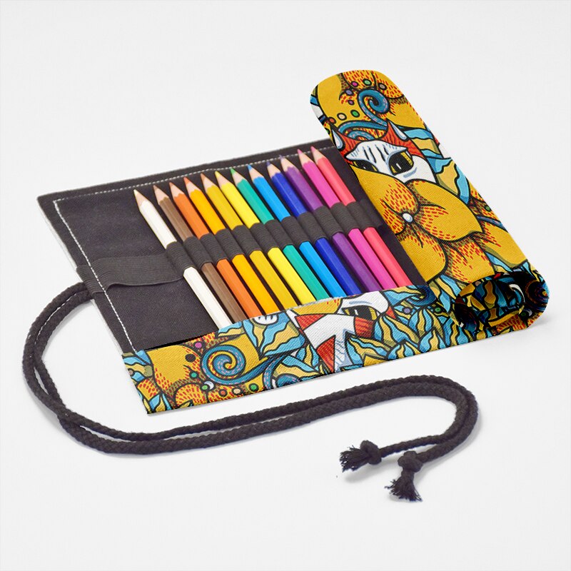 Estuche de lona con 12/24/36/48/72 agujeros, bolsa de almacenamiento de papelería escolar, estampado a la , para lápices, rollo de bolígrafo, cortina Unisex