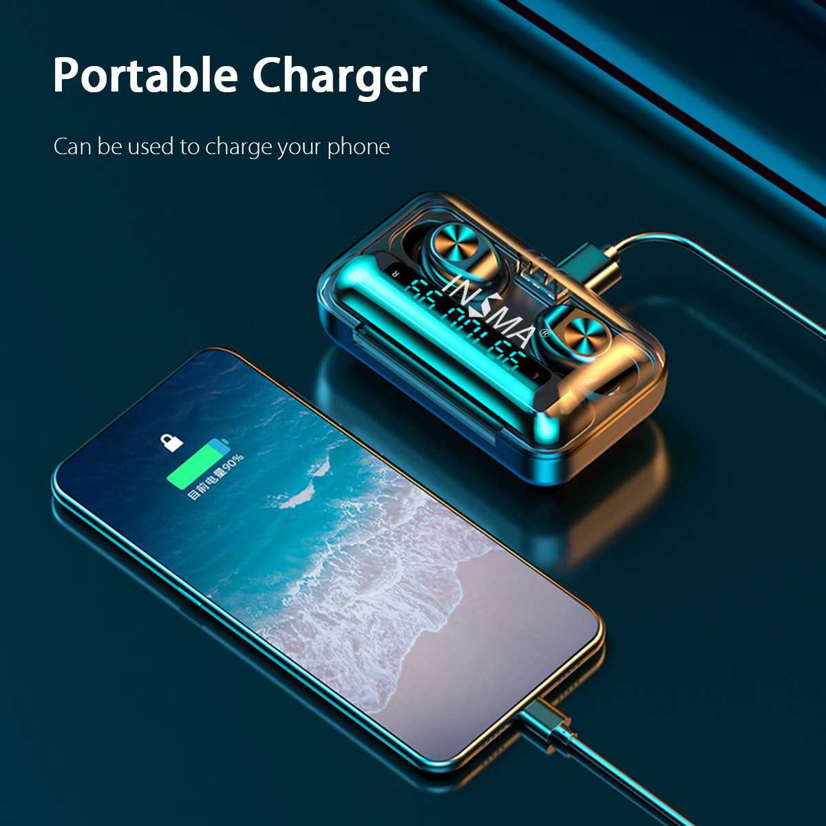 INSMA F9-10 3led Power Bank bluetooth 5.0 TWS Earphones Led Digital Display Wireless Stereo Sport Waterproof Earbuds ipx7