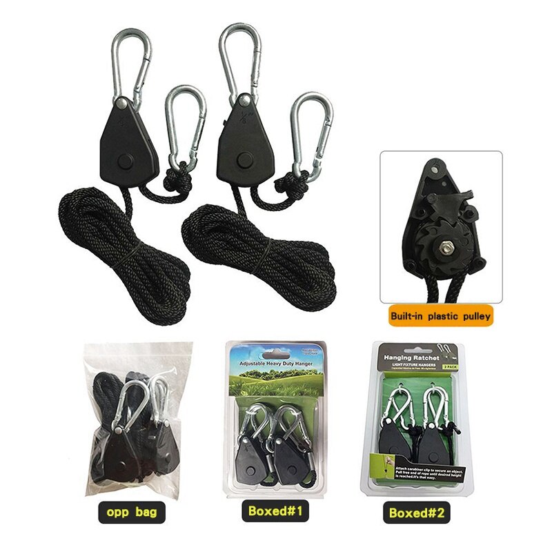 Verstelbare 1 paar 2 stuks 1/8 inch nylon touw ratel yoyo hangers lamp ophangset voor led kweeklamp kweektent kamer
