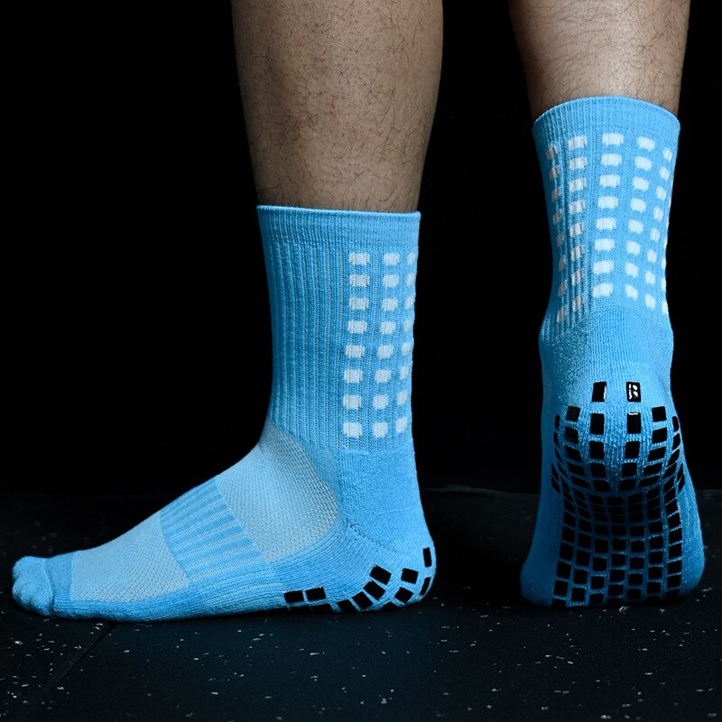 Sport Anti Slip Voetbal Sokken Katoen Voetbal Mannen Grip Sokken Calcetines: Sky Blue