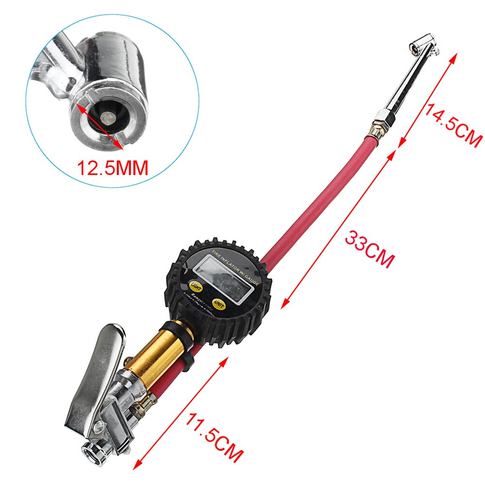 Auto Car Air Tire Tyre Inflator LCD Display Tire Pressure Gauge Compressor w/Dual Chuck 200PSI Quick Connect