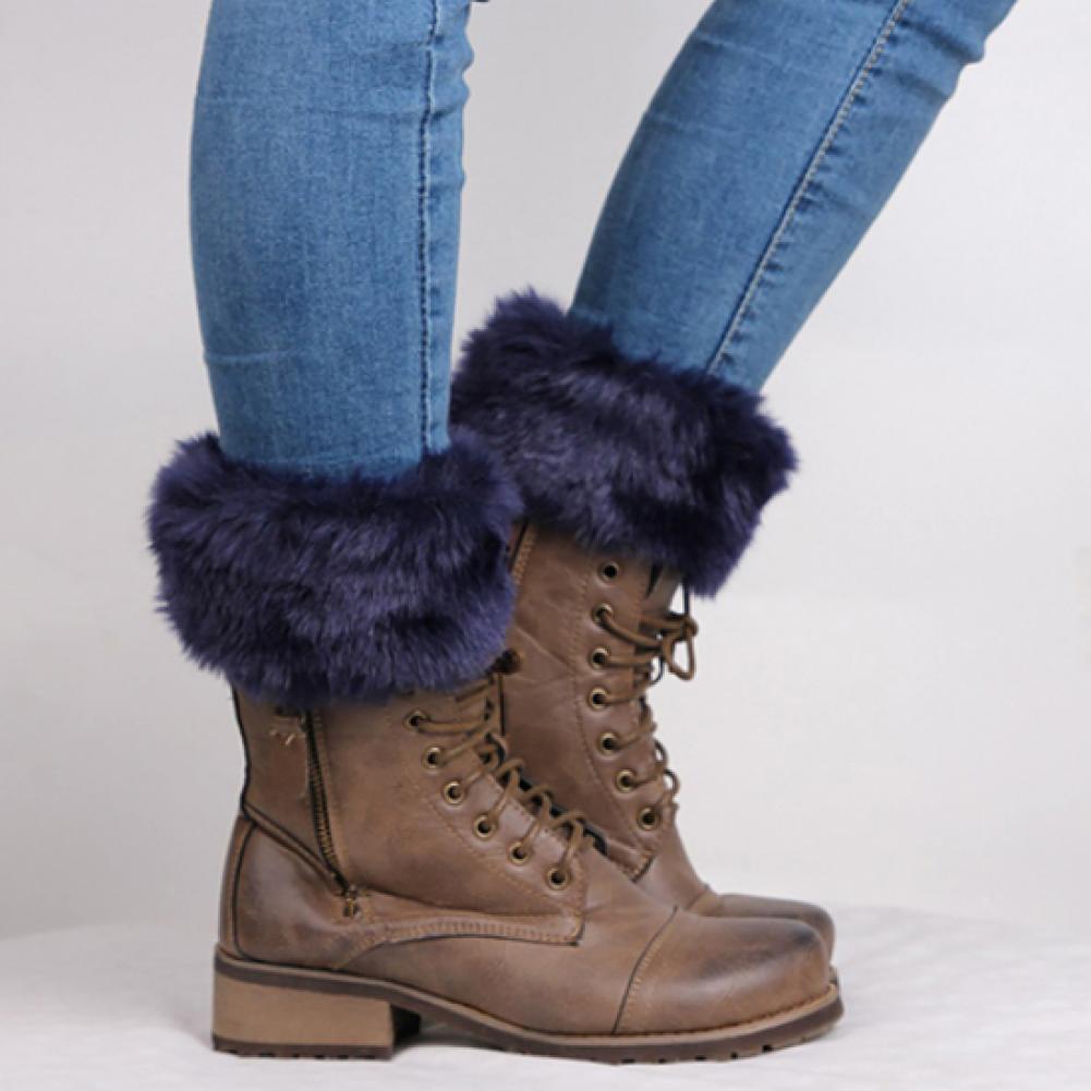 1 Paar Herfst Winter Vrouwen Breien Beenwarmers Mode Effen Kleur Elastische Harige Geribbelde Boot Manchetten Boot Toppers Been warmers: Marineblauw