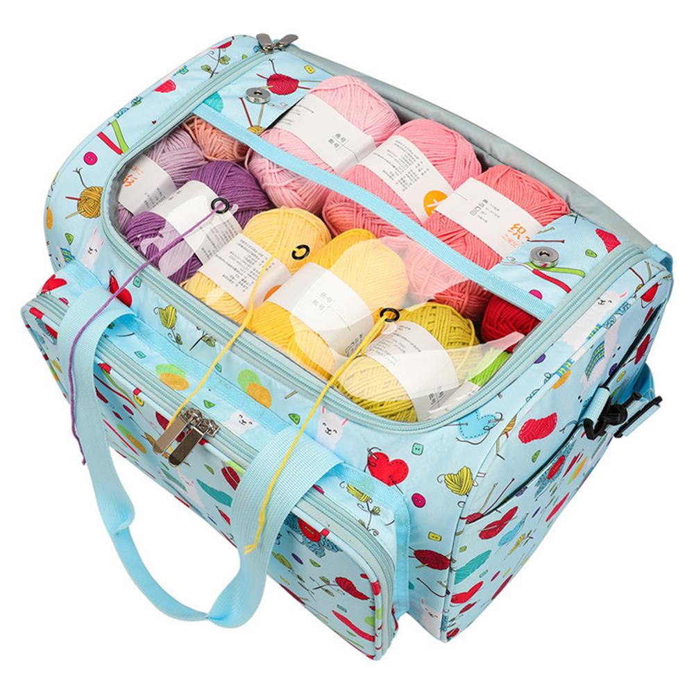 Bolsa de almacenamiento de punto de Cruz con bordado de textura clásica, ganchos de ganchillo, soporte organizador de hilo, bolsa de ganchillo duradera multifuncional