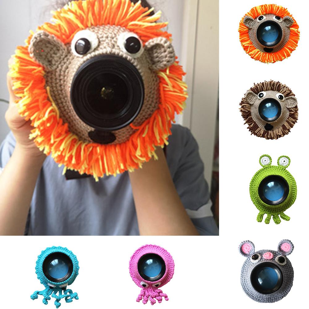 Handgemachte Gestrickte Kamera Objektiv Dekorative Ring Karton Baby Foto Stütze Entzückende führen Spielzeug Puppe